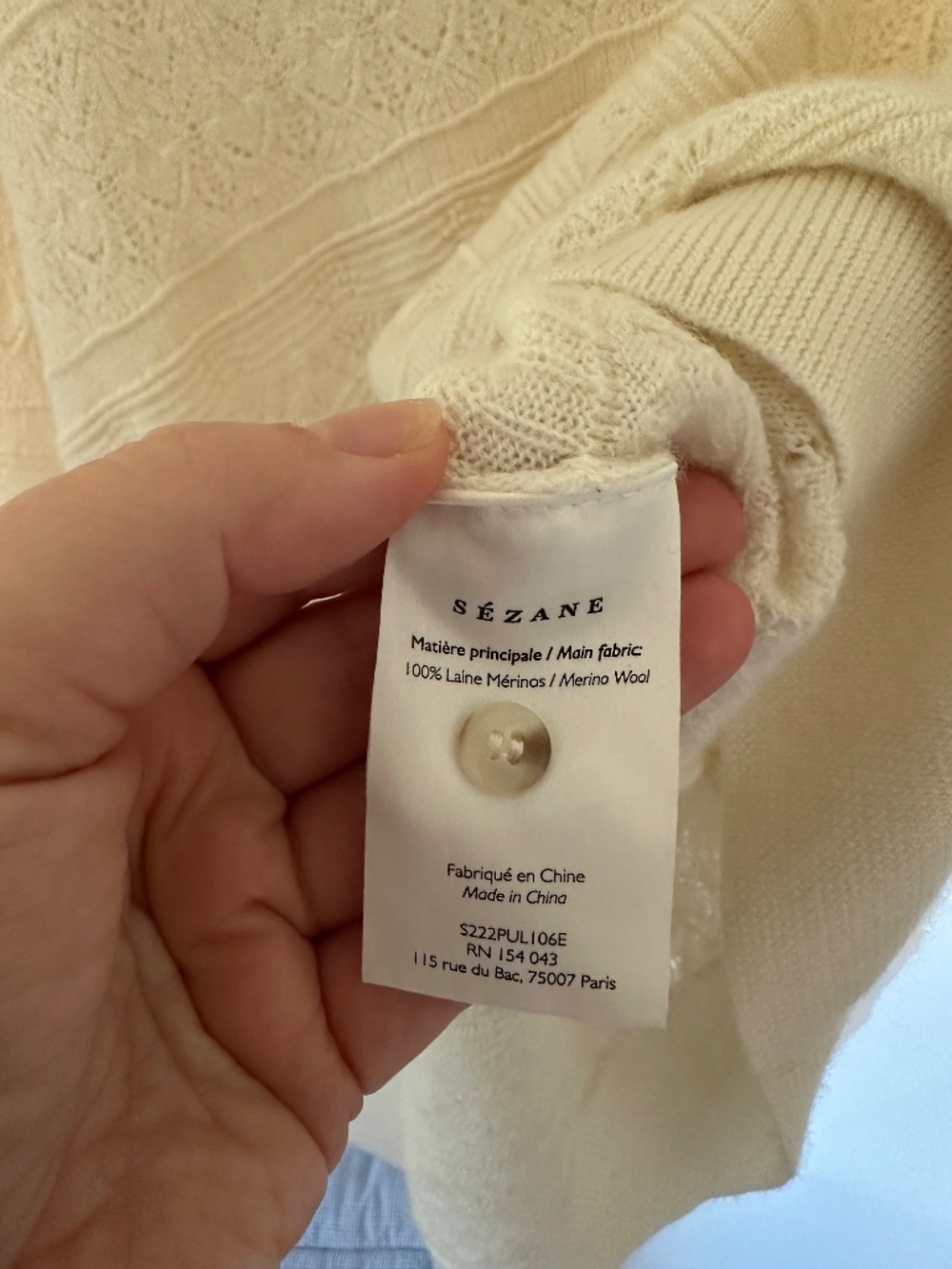 Sezane Lyna Ecru Merino Pointelle Sweater XXL - Picture 3 of 3